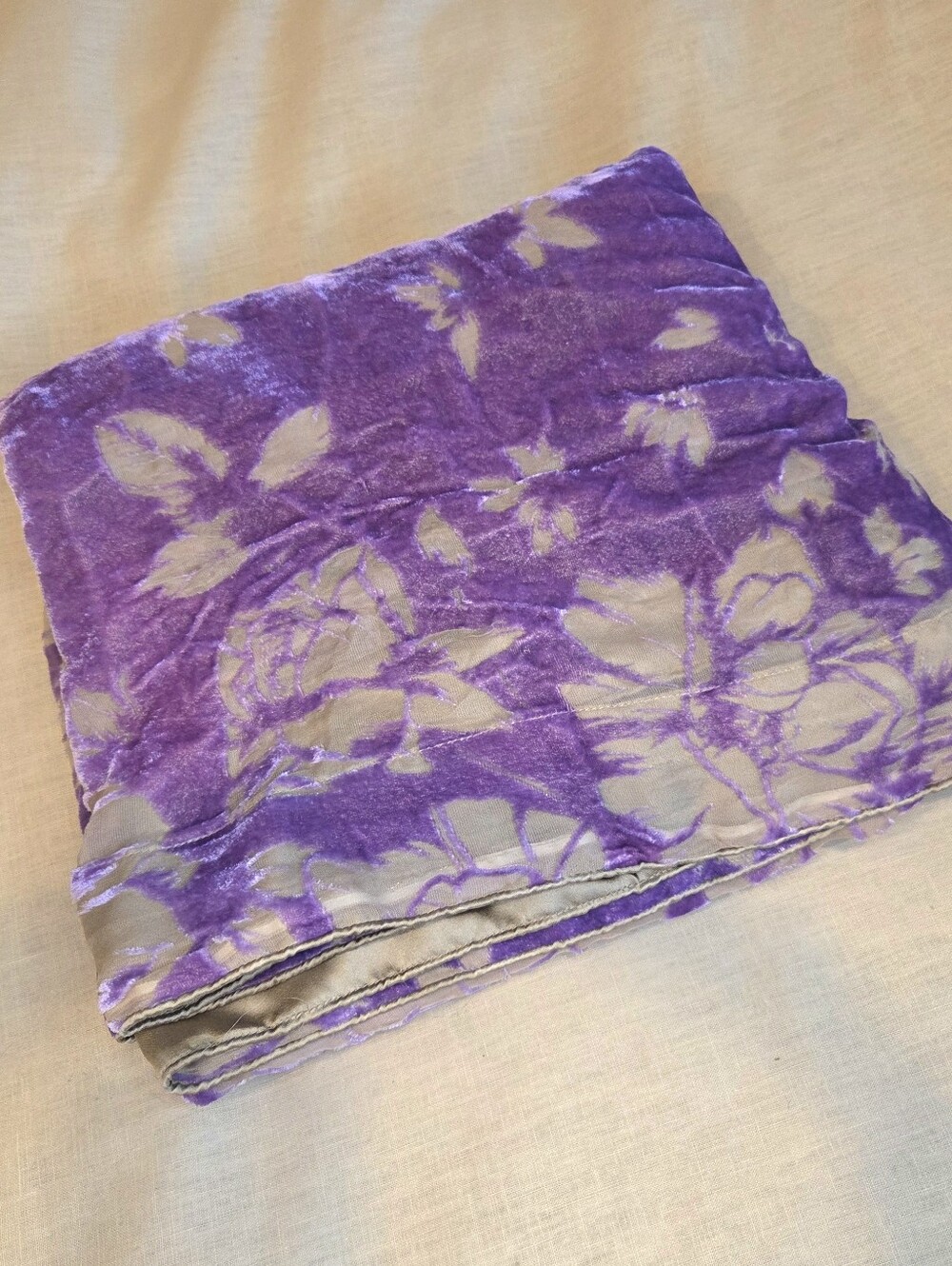 Oversized Velvet Floral Scarf / Wrap – Purple & Taupe Burnout Velvet – Luxe